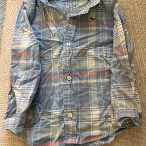 Vineyard Vines Light Blue and Orange Plaid Shirt